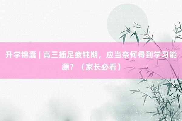 升学锦囊 | 高三插足疲钝期，应当奈何得到学习能源？（家长必看）
